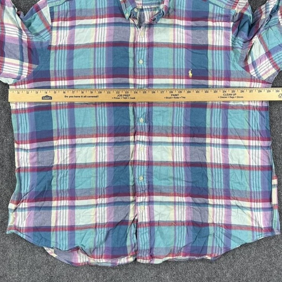Ralph Lauren Shirt Mens Big 3X Blue Indian Madras Plaid Short Sleeve Cotton - Picture 7 of 15